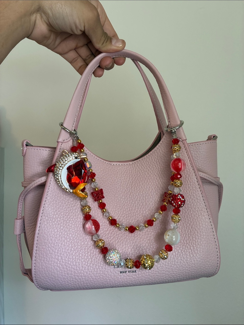 Red Crystal Dolphin Beaded Keychain Bag chain